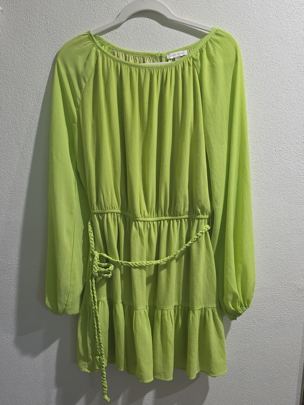 Flying Tomato Lime Green Braided Tie Belt Dress